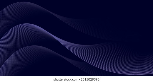 Fundo abstrato escuro com onda brilhante. Elemento de design de linhas móveis brilhantes. Moderno roxo azul gradiente fluindo linhas de onda. Tecnologia futurista. moderna.