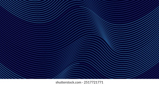Dark abstract background with glowing wave. Shiny moving lines design element. Modern purple blue gradient flowing wave lines. Futuristic technology concept. 