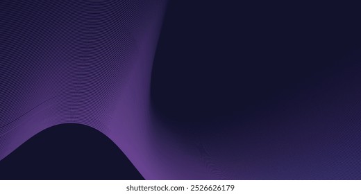 Dark abstract background with glowing wave. Shiny moving lines design element. Modern purple blue gradient flowing wave lines.