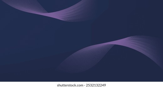 Dark abstract background with glowing wave. Shiny moving lines design element. Modern purple blue gradient flowing wave lines.