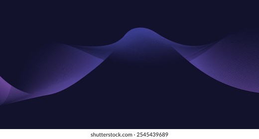 Fundo abstrato escuro com onda brilhante. Elemento de design de linhas móveis brilhantes. Moderno roxo azul gradiente fluindo linhas de onda.