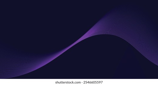 Dark abstract background with glowing wave. Shiny moving lines design element. Modern purple blue gradient flowing wave lines. Futuristic technology