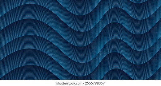 Dark abstract background with glowing wave. Shiny moving lines design element. Modern purple blue gradient flowing wave lines.