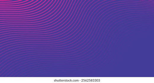 Dark abstract background with glowing wave. Shiny moving lines design element. Modern purple blue gradient flowing wave lines. Futuristic technology concept.