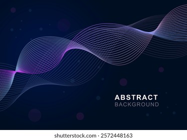 Dark abstract background with glowing wave. Abstract background with flowing lines. Dynamic waves.	