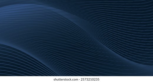 Dark abstract background with glowing wave. Shiny moving lines design element. Modern purple blue gradient flowing wave lines.