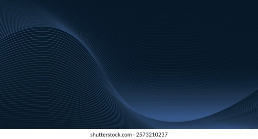 Dark abstract background with glowing wave. Shiny moving lines design element. Modern purple blue gradient flowing wave lines.