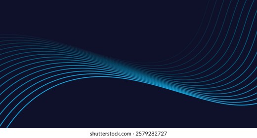 Dark abstract background with glowing wave. Shiny moving lines design element. Modern purple blue gradient flowing wave lines. Futuristic technology concept. background