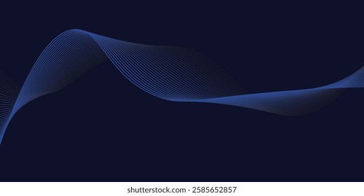 Dark abstract background with glowing wave. Shiny moving lines design element. Modern purple blue gradient flowing wave lines. modern