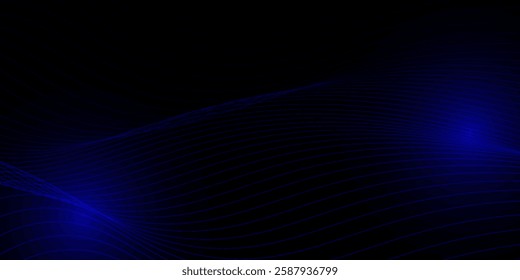 Dark abstract background with glowing wave. Shiny moving lines design element. Modern 