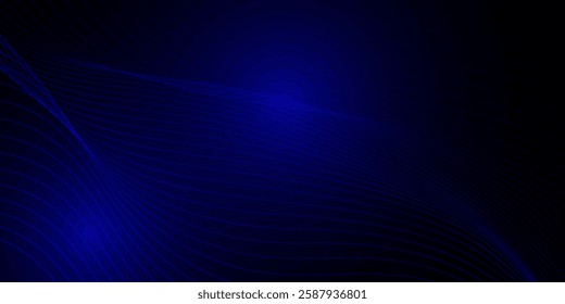 Dark abstract background with glowing wave. Shiny moving lines design element. Modern 