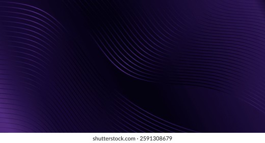Dark abstract background with glowing wave. Shiny moving lines design element. Modern purple blue gradient flowing wave lines. Futuristic technology