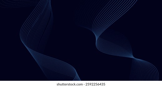 Dark abstract background with glowing wave. Shiny moving lines design element. Modern purple blue gradient flowing wave lines. Futuristic technology concept. Vector illustration