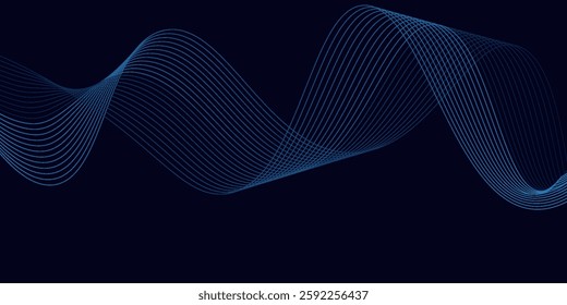 Dark abstract background with glowing wave. Shiny moving lines design element. Modern purple blue gradient flowing wave lines. Futuristic technology concept. Vector illustration