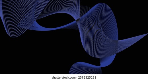 Dark abstract background with glowing wave. Shiny moving lines design element. Modern purple blue gradient flowing wave lines. Futuristic technology concept. Vector illustration