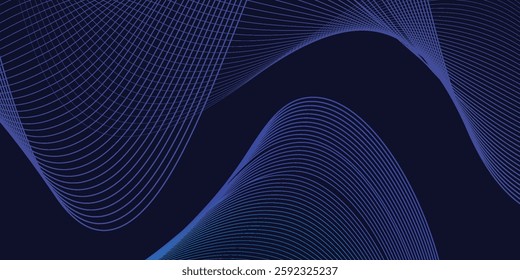 Dark abstract background with glowing wave. Shiny moving lines design element. Modern purple blue gradient flowing wave lines. Futuristic technology concept. Vector illustration