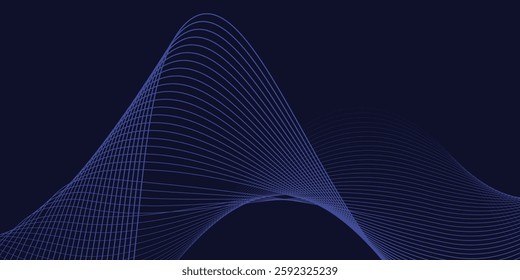 Dark abstract background with glowing wave. Shiny moving lines design element. Modern purple blue gradient flowing wave lines. Futuristic technology concept. Vector illustration
