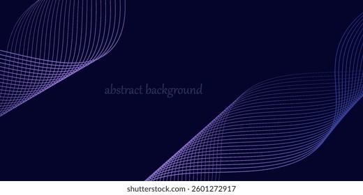 Dark abstract background with glowing wave. Shiny moving lines design element. Modern purple blue gradient flowing wave lines. Futuristic technology concept. Vector illustration