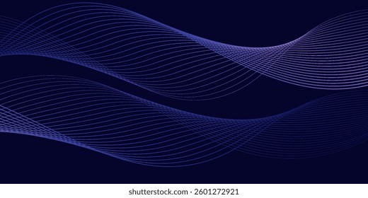 Dark abstract background with glowing wave. Shiny moving lines design element. Modern purple blue gradient flowing wave lines. Futuristic technology concept. Vector illustration