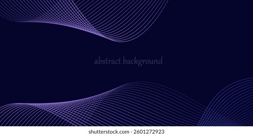 Dark abstract background with glowing wave. Shiny moving lines design element. Modern purple blue gradient flowing wave lines. Futuristic technology concept. Vector illustration