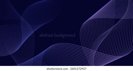 Dark abstract background with glowing wave. Shiny moving lines design element. Modern purple blue gradient flowing wave lines. Futuristic technology concept. Vector illustration