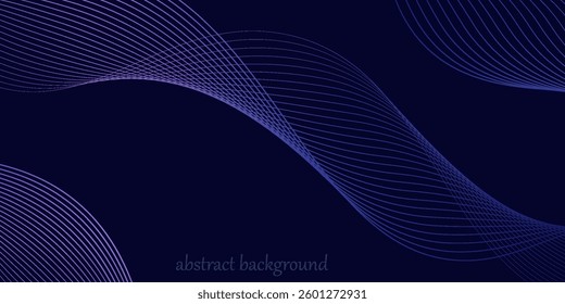 Dark abstract background with glowing wave. Shiny moving lines design element. Modern purple blue gradient flowing wave lines. Futuristic technology concept. Vector illustration