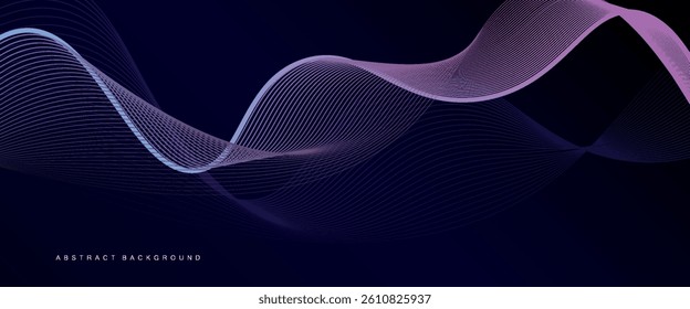 Dark abstract background with glowing wave. Shiny moving lines design element. Modern purple blue gradient flowing wave lines. Futuristic technology concept. Vector illustration