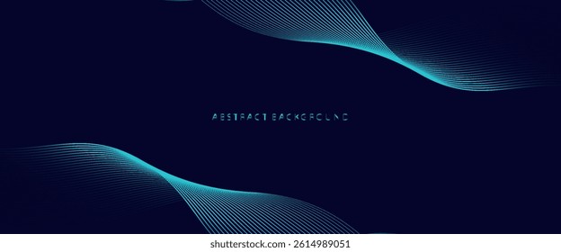 Dark abstract background with glowing wave. Shiny moving lines design element. Modern purple blue gradient flowing wave lines. Futuristic technology concept. Vector illustration