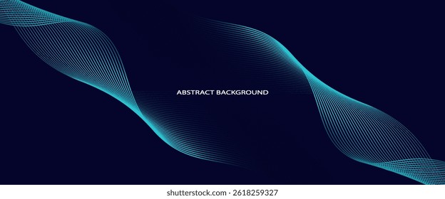 Dark abstract background with glowing wave. Shiny moving lines design element. Modern purple blue gradient flowing wave lines. Futuristic technology concept