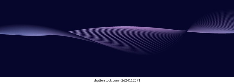 Fundo abstrato escuro com onda brilhante. Elemento de design de linhas móveis brilhantes. Moderno roxo azul gradiente fluindo linhas de onda. Conceito de tecnologia futurista