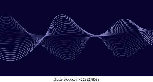 Fondo abstracto oscuro con onda brillante. Elemento de diseño de líneas móviles brillantes. Moderno gradiente azul púrpura que fluye líneas de onda. Concepto de tecnología futurista. Ilustración vectorial