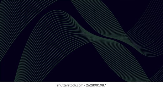 Dark abstract background with glowing wave. Shiny moving lines design element. Elegant dynamic wavy lines.