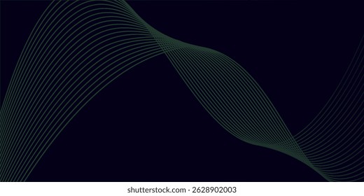 Dark abstract background with glowing wave. Shiny moving lines design element. Elegant dynamic wavy lines.