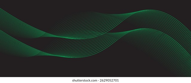 Dark abstract background with glowing wave. Shiny moving lines design element. Elegant dynamic wavy lines. Modern futuristic technology concept. Vectors