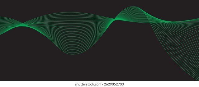 Fondo abstracto oscuro con onda brillante. Elemento de diseño de líneas móviles brillantes. Líneas onduladas dinámicas elegantes. Concepto de tecnología futurista moderno. Vectores eps 10