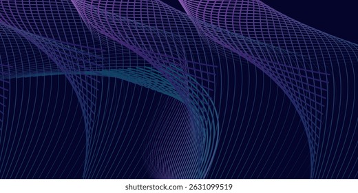 Dark abstract background with glowing wave. Shiny moving lines design element. Modern purple blue gradient flowing wave lines. Futuristic technology concept. good modern simple