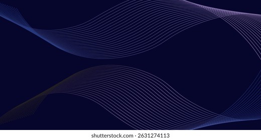 Dark abstract background with glowing wave. Shiny moving lines design element. Modern purple blue gradient flowing wave lines. Futuristic technology concept. Vector illustration