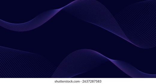 Dark abstract background with glowing wave. Shiny moving lines design element. Modern purple blue gradient flowing wave lines. Futuristic technology concept. Vector illustration