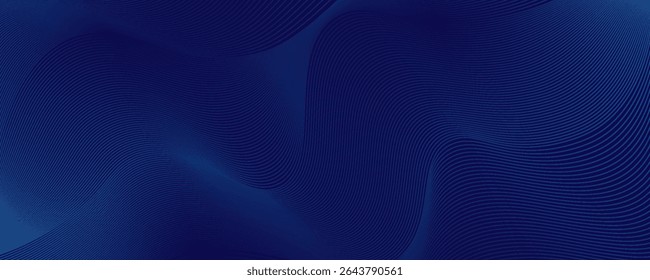 Dark abstract background with glowing wave. Shiny moving lines design element. Modern purple blue gradient flowing wave lines. Futuristic technology concept. Vector illustration