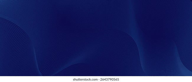Dark abstract background with glowing wave. Shiny moving lines design element. Modern purple blue gradient flowing wave lines. Futuristic technology concept. Vector illustration