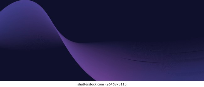 Fondo abstracto oscuro con onda brillante. Elemento de diseño de líneas móviles brillantes. Moderno gradiente azul púrpura que fluye líneas de onda. Concepto de tecnología futurista. Ilustración vectorial