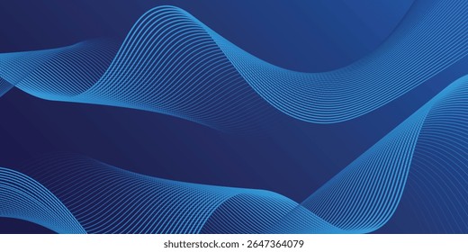 Fundo abstrato escuro com onda brilhante. Elemento de design de linhas móveis brilhantes. Moderno gradiente azul fluindo linhas de onda. Tecnologia futurista das artes modernas