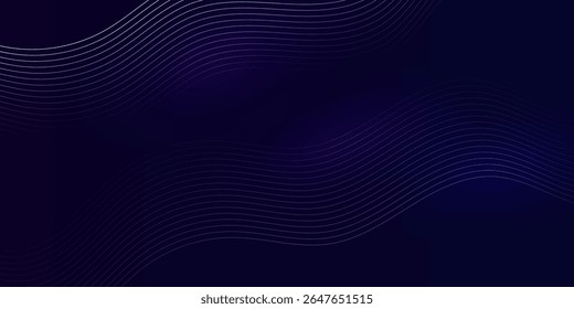 Dark abstract background with glowing wave. Shiny moving lines design element. Modern purple blue gradient flowing wave lines. Futuristic technology concept. Vector illustration. eps 10