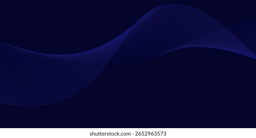 Dark abstract background with glowing wave. Shiny moving lines design element. Modern purple blue gradient flowing wave lines. Futuristic technology concept. Vector illustration