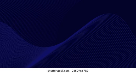 Dark abstract background with glowing wave. Shiny moving lines design element. Modern purple blue gradient flowing wave lines. Futuristic technology concept. Vector illustration