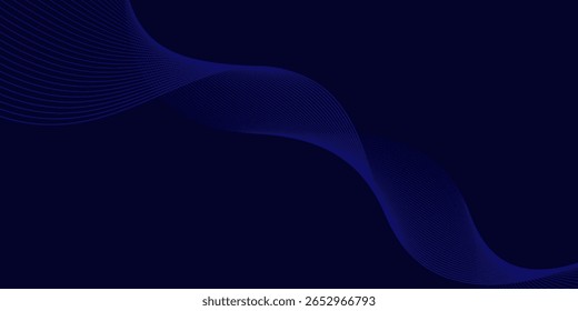 Fundo abstrato escuro com onda brilhante. Elemento de design de linhas móveis brilhantes. Moderno roxo azul gradiente fluindo linhas de onda. Conceito de tecnologia futurista. Ilustração vetorial