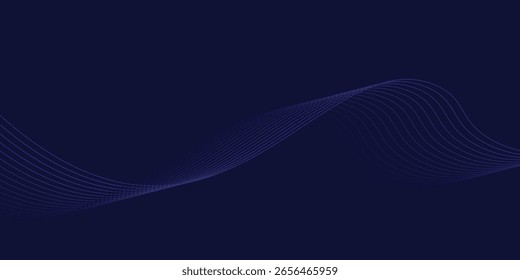 Fundo abstrato escuro com onda brilhante. Elemento de design de linhas móveis brilhantes. Moderno roxo azul gradiente fluindo linhas de onda.