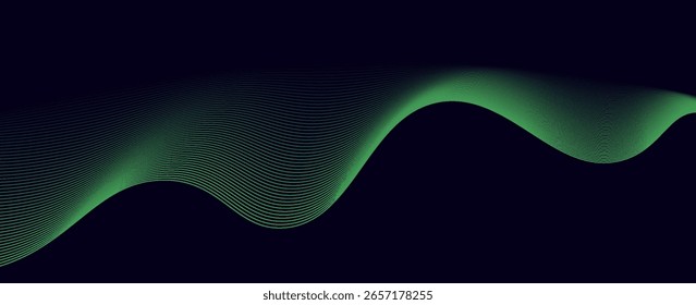 Fondo abstracto oscuro con onda brillante. Elemento de diseño de líneas móviles brillantes. Líneas onduladas dinámicas elegantes. Concepto de tecnología futurista moderno. Vector