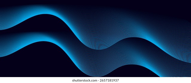 Dark abstract background with glowing wave. Shiny moving lines design element. Elegant dynamic wavy lines. Modern futuristic technology concept. eps10