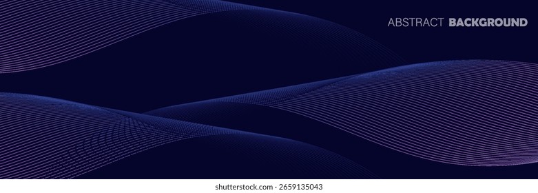 Fondo abstracto oscuro con onda brillante. Elemento de diseño de líneas móviles brillantes. Moderno gradiente azul púrpura que fluye líneas de onda. presentación, Sitio web, Anuncios